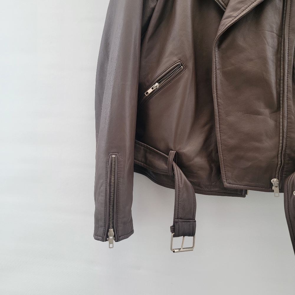 Quince Mocha Brown Leather Moto Biker Jacket Size Large Timeless Minimalist - Picture 9 of 16